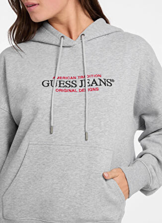 Guess Jeans Kapüşon Yaka Baskılı Gri Kadın Sweatshırt Guess Jeans Kadın Sweat