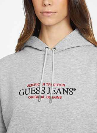 Guess Jeans Kapüşon Yaka Baskılı Gri Kadın Sweatshırt Guess Jeans Kadın Sweat