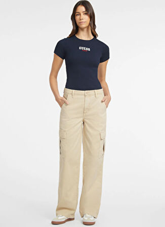 Guess Jeans Yüksek Bel Regular Fit Bej Kadın Pantolon Guess Jeans Kadın Kargo Pantolon