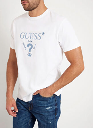 Guess Beyaz Erkek T-Shirt SS CN TREATED TRIANG MID ORGANIC ST