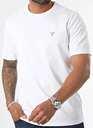 Guess Beyaz Erkek T-Shirt SS CN PATCH TEE ORGANIC HEAVY