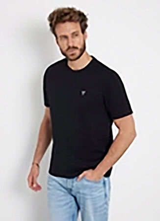Guess Siyah Erkek T-Shirt SS CN PATCH TEE ORGANIC HEAVY