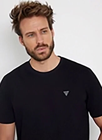 Guess Siyah Erkek T-Shirt SS CN PATCH TEE ORGANIC HEAVY