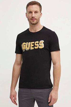 Guess Erkek Siyah Önü Logolu T-Shirt