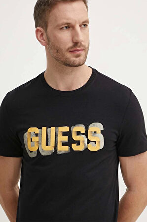 Guess Erkek Siyah Önü Logolu T-Shirt