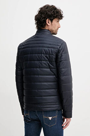 Erkek Quilted Biker Ceket - Lacivert | XL