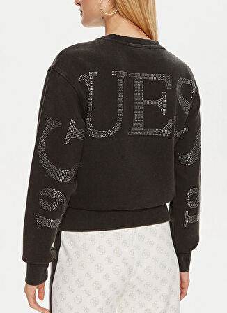 Guess Bisiklet Yaka Desenli Siyah Kadın Sweatshırt CN BIG GUESS SWEATSH - COTTON BRUSH