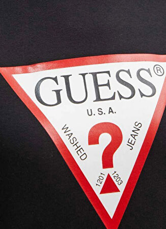 Guess Bisiklet Yaka Desenli Siyah Kadın Sweatshırt CN ORIGINAL FLEECE - ORG COTT/POLY