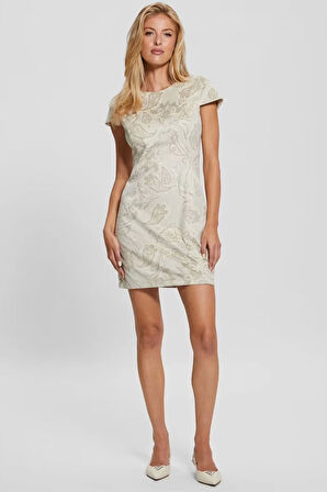 Guess Kadın Bodycon Şal Desenli Suni Süet Mini Elbise