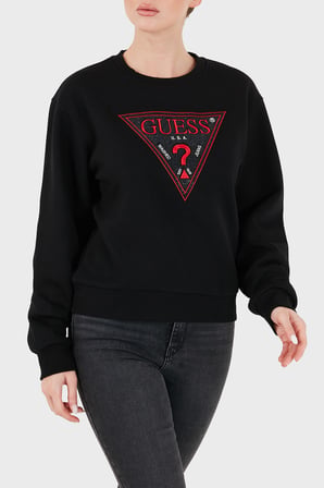 Guess Cn Triangle Flock Logolu Pamuklu Bisiklet Yaka Sweat W6BQ16K6064 Kadın SWEAT W6BQ16 K6064 JBLK SİYAH