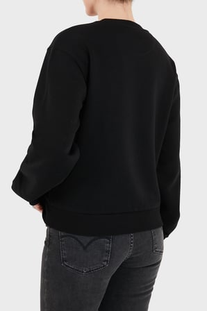 Guess Cn Triangle Flock Logolu Pamuklu Bisiklet Yaka Sweat W6BQ16K6064 Kadın SWEAT W6BQ16 K6064 JBLK SİYAH