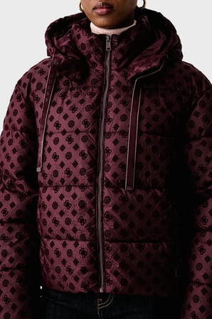 Guess New Daisy Suya Dayanıklı 4G Logolu Kapüşonlu Mont W6BL56W4195 Kadın MONT W6BL56 W4195 G596 BORDO