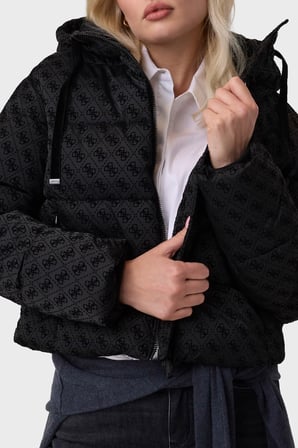Guess New Daisy Suya Dayanıklı 4G Logolu Kapüşonlu Mont W6BL56W4195 Kadın MONT W6BL56 W4195 JBLK SİYAH