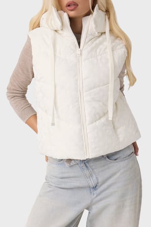 Guess Daisy Logolu Regular Fit Kapüşonlu Yaka Şişme Yelek Kadın YELEK W6BL53 W4182 G012 BEYAZ