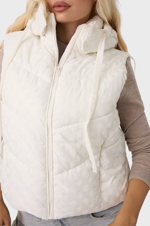 Guess Daisy Logolu Regular Fit Kapüşonlu Yaka Şişme Yelek Kadın YELEK W6BL53 W4182 G012 BEYAZ