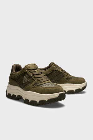 Guess Beneto Logolu Deri Sneaker Ayakkabı FLFB2EESU12 Kadın AYAKKABI FLFB2E ESU12 OLIVE Olive
