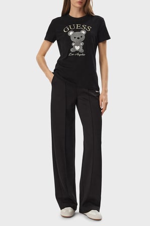 Guess Rhinestones Logolu % 100 Pamuk Bisiklet Yaka T Shirt V6BI28K9360 Kadın T SHİRT V6BI28 K9360 JBLK SİYAH