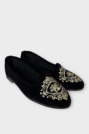 Kadın Günlük Nakış Detaylı Ev Babet SİYAH - BEYAZ