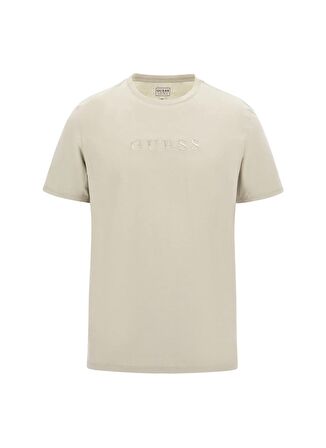 Guess Bisiklet Yaka Düz Bej Erkek T-Shirt M2BP47K7HD0NMD_SS CLASSIC PIMA EMB