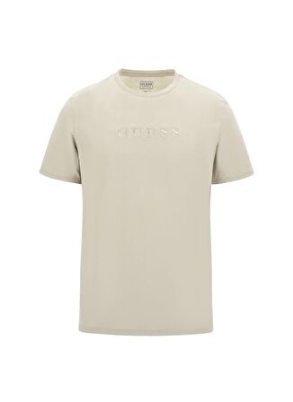 Guess Bisiklet Yaka Düz Bej Erkek T-Shirt M2BP47K7HD0NMD_SS CLASSIC PIMA EMB