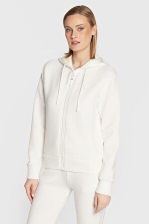 Kadın Guess Allie Regular Fit Fermuarlı Kapüşonlu Scuba Sweatshirt - Krem | XL