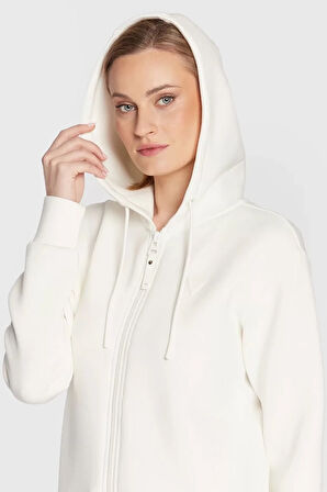 Kadın Guess Allie Regular Fit Fermuarlı Kapüşonlu Scuba Sweatshirt - Krem | XL