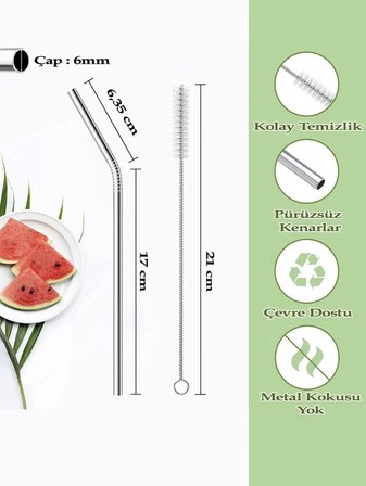 Çelik Pipet Paslanmaz Çelik Metal Meşrubat Pipeti Ve Pipet Temizleme Fırçası Seti 5 Parça
