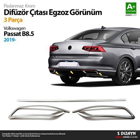 S-Dizayn VW Passat B8.5 Krom Egzoz Görünümü Difüzör Çıtası 3 Parça 2019 ve Üzeri S-Dizayn