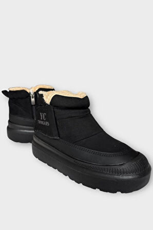 Nubuk İçi Kürklü Kalın Taban Kadın Bot SİYAH