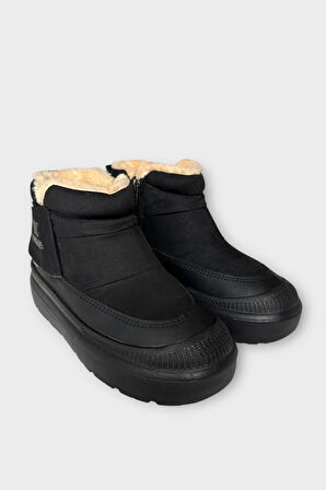 Nubuk İçi Kürklü Kalın Taban Kadın Bot SİYAH