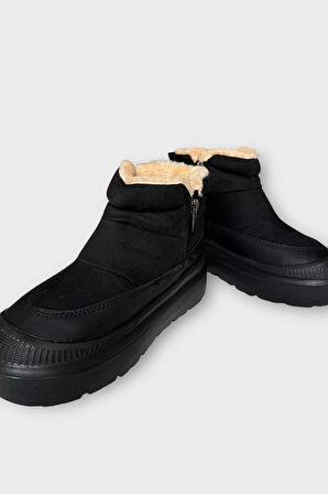 Nubuk İçi Kürklü Kalın Taban Kadın Bot SİYAH