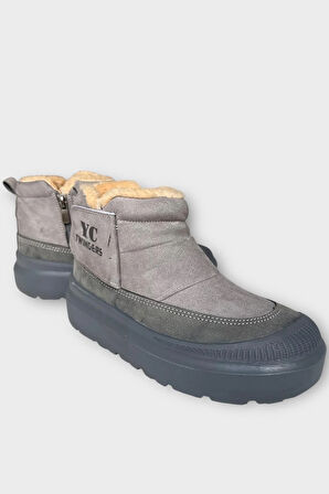 Nubuk İçi Kürklü Kalın Taban Kadın Bot FÜME