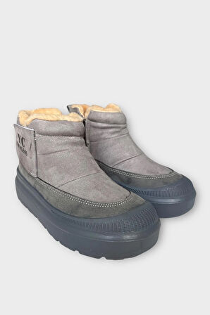 Nubuk İçi Kürklü Kalın Taban Kadın Bot FÜME