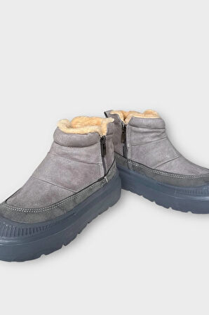 Nubuk İçi Kürklü Kalın Taban Kadın Bot FÜME