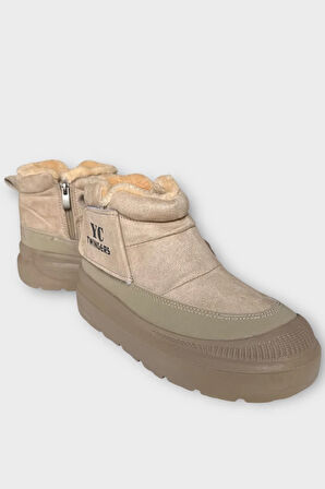 Nubuk İçi Kürklü Kalın Taban Kadın Bot BEJ
