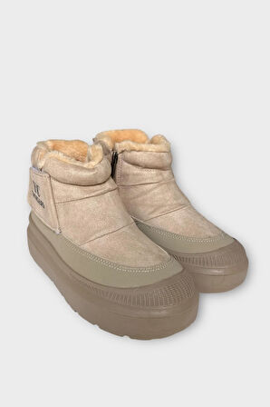 Nubuk İçi Kürklü Kalın Taban Kadın Bot BEJ