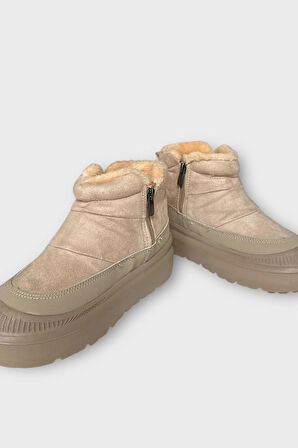 Nubuk İçi Kürklü Kalın Taban Kadın Bot BEJ