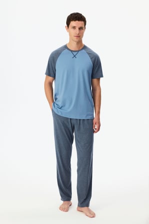 Erkek Tailored Blue Pantolon Kısa Kollu Pijama Takımı