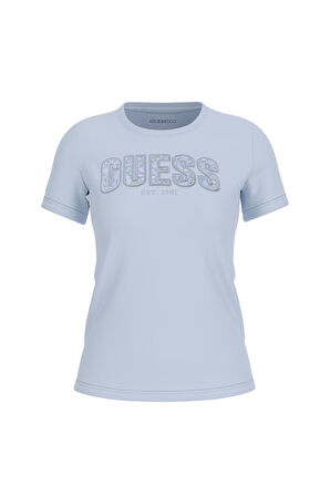 Kadın Cn SS Logo Lace T-Shirt - Mavi | M