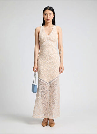 Guess Chrıstel Lace Dress Kadın Krem Elbise W5GK37KCS90-F0EH