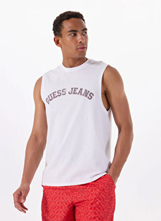 Guess Jeans Bisiklet Yaka Desenli Beyaz Erkek T-Shirt M5GP31K8HM0G011 GJ MUSCLE COLLEGIA