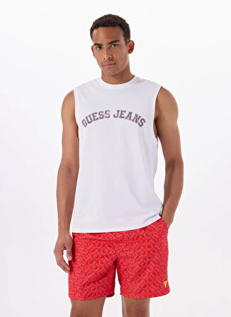 Guess Jeans Bisiklet Yaka Desenli Beyaz Erkek T-Shirt M5GP31K8HM0G011 GJ MUSCLE COLLEGIA