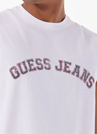 Guess Jeans Bisiklet Yaka Desenli Beyaz Erkek T-Shirt M5GP31K8HM0G011 GJ MUSCLE COLLEGIA