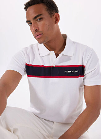 Guess Jeans Desenli Beyaz Erkek Polo T-Shirt M5GP29KCJV1F0E1 GJ SS STRIPED EMBR