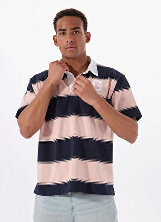 Guess Jeans Desenli Pembe Erkek Polo T-Shirt M5GP30KCPS1S61O GJ SS STRIPE RUGBY
