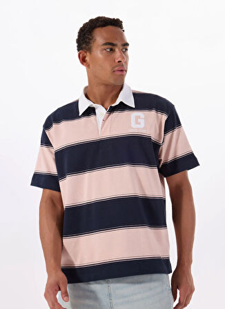 Guess Jeans Desenli Pembe Erkek Polo T-Shirt M5GP30KCPS1S61O GJ SS STRIPE RUGBY