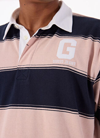 Guess Jeans Desenli Pembe Erkek Polo T-Shirt M5GP30KCPS1S61O GJ SS STRIPE RUGBY