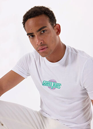 Guess Jeans Bisiklet Yaka Desenli Beyaz Erkek T-Shirt M5GI23K8HM0G011 GJ SS CN SLIM SUNS