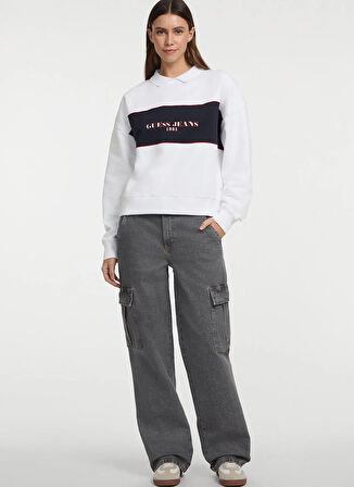 Guess Jeans Baskılı Çok Renkli Kadın Sweatshırt GJ CN OS SHIRT COLLA - MID ORGANIC