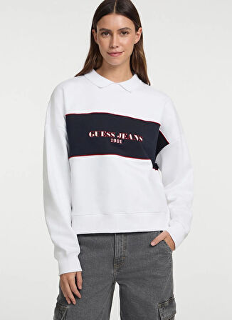 Guess Jeans Baskılı Çok Renkli Kadın Sweatshırt GJ CN OS SHIRT COLLA - MID ORGANIC